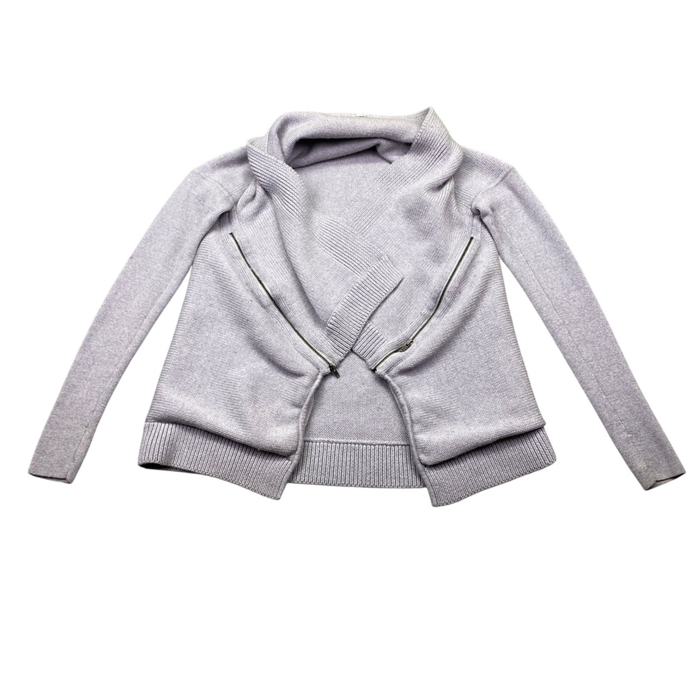 Lululemon Lilac Grey Asymmetrical Zip Wrap Sweater Cardigan Thumbholes Sz S